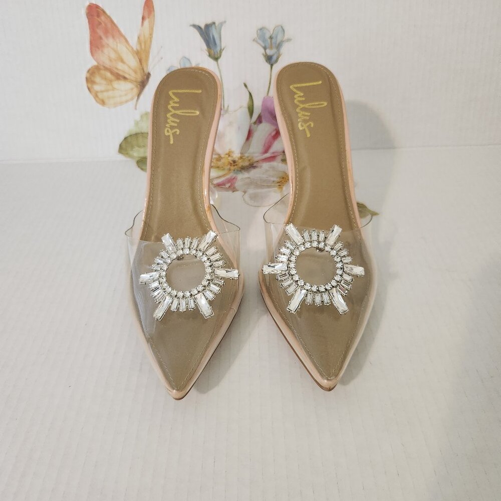 Lulus Women's Size 11 Clear Midnight Light Nude Pointed-Toe Heels - Picture 2 of 8